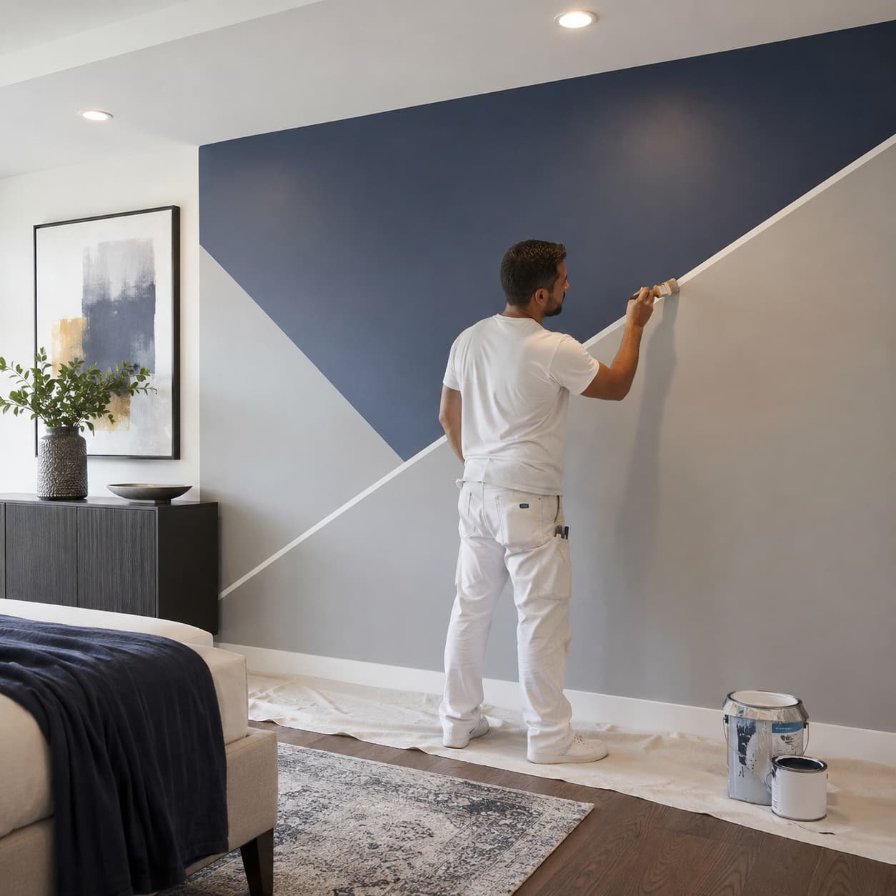Geometric accent wall painting in Kondapur Hyderabad