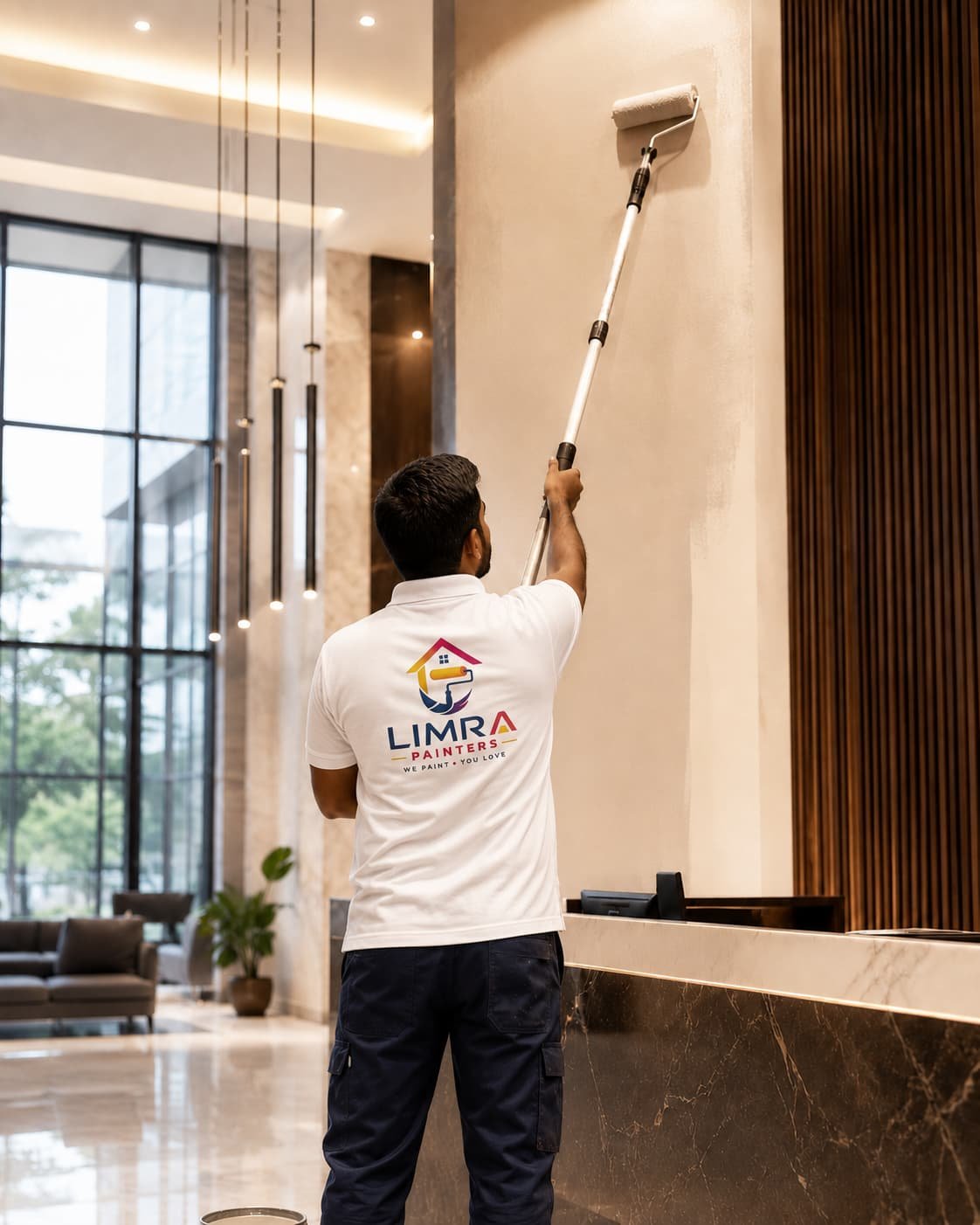 Professional commercial lobby painting by Limra Painters in Madhapur Hyderabad
