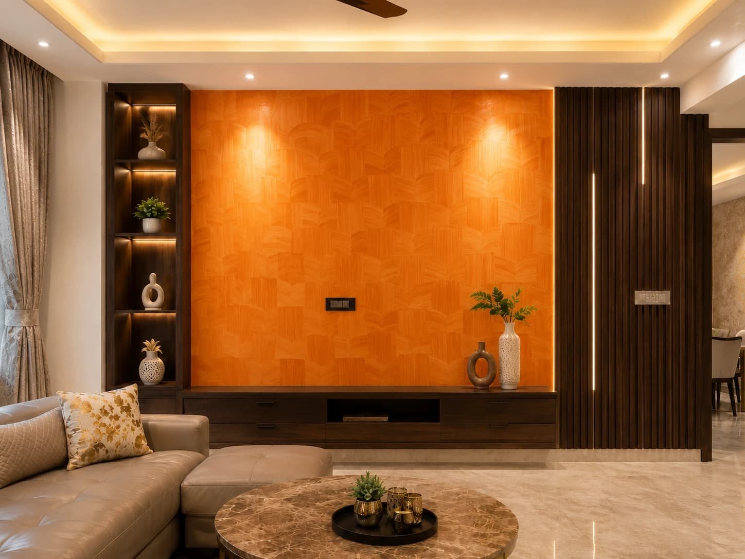 Orange decorative paint feature wall completed in Kondapur Hyderabad
