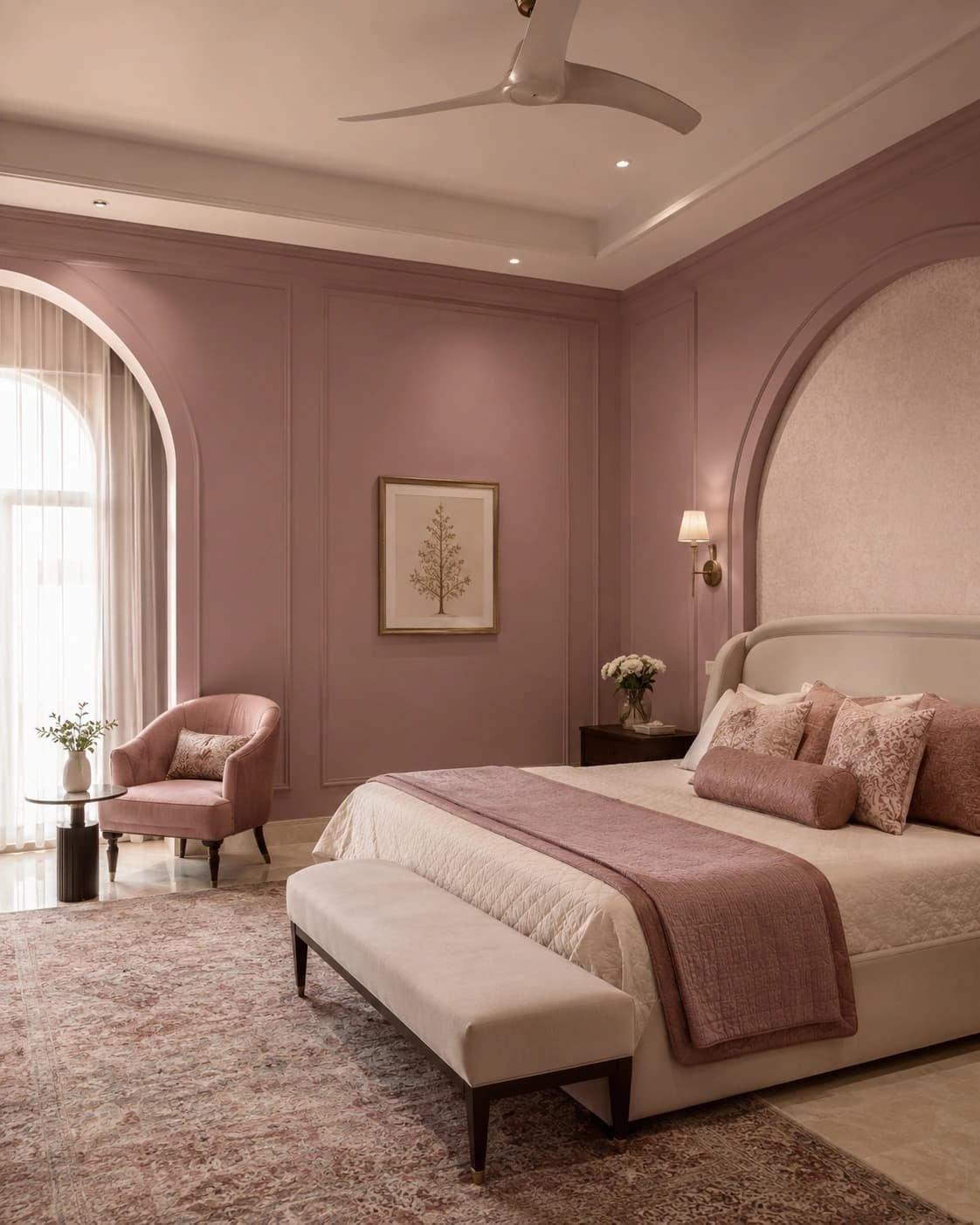 Blush pink and mauve bedroom paint colour palette in Jubilee Hills Hyderabad