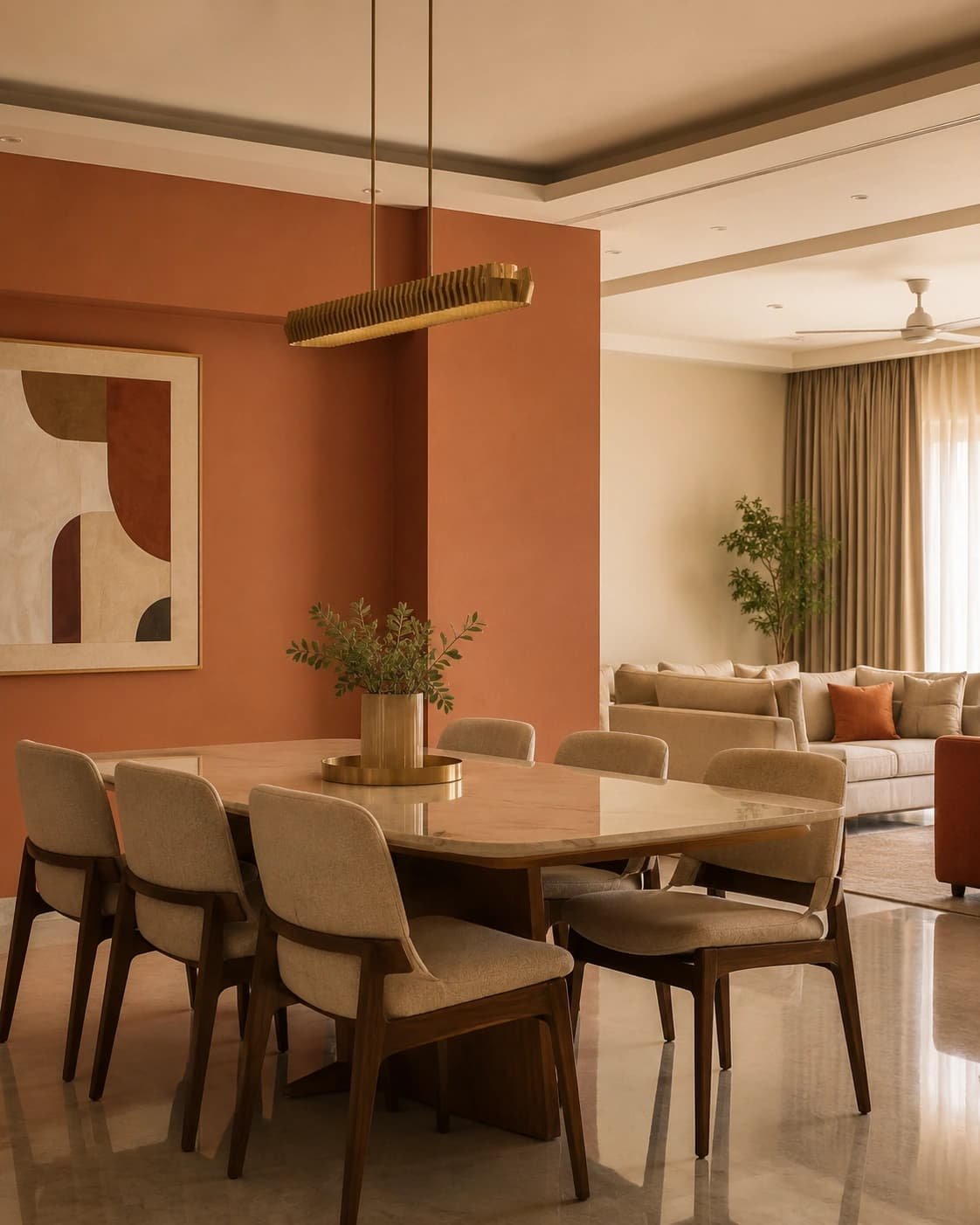 Earthy terracotta dining room paint colour palette in Banjara Hills Hyderabad