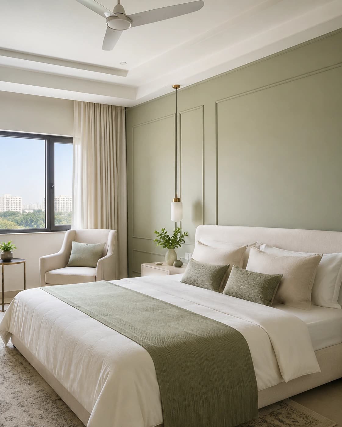 Sage green bedroom paint colour palette in Kondapur Hyderabad