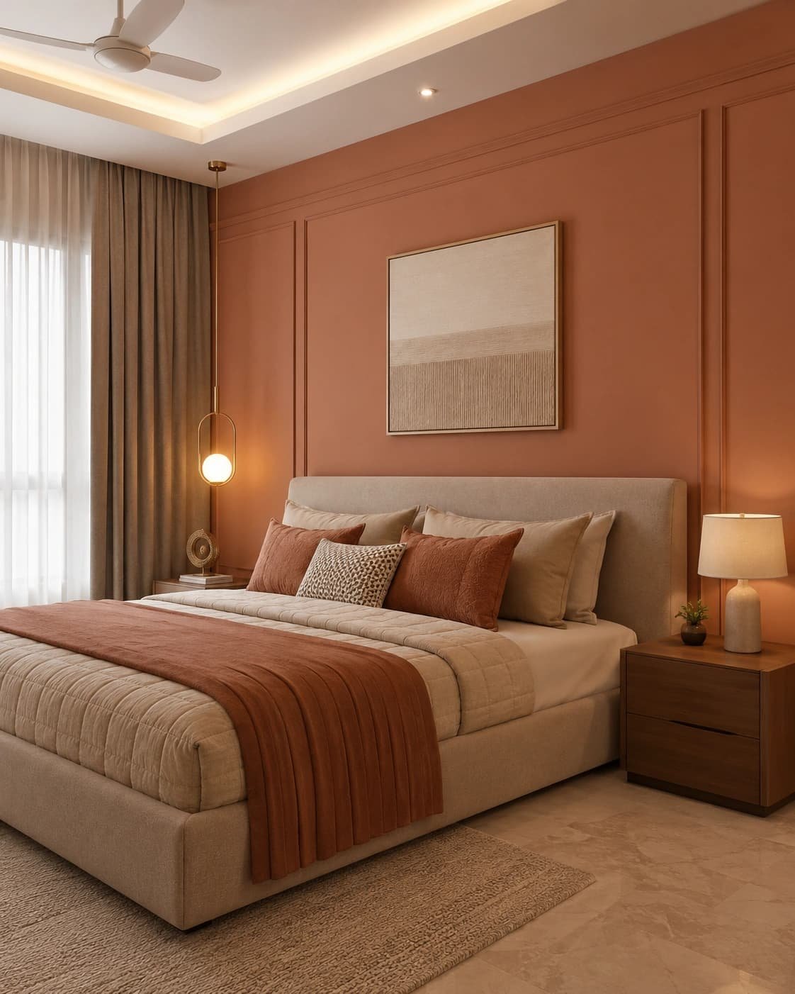Terracotta bedroom paint colour palette in Kokapet Hyderabad