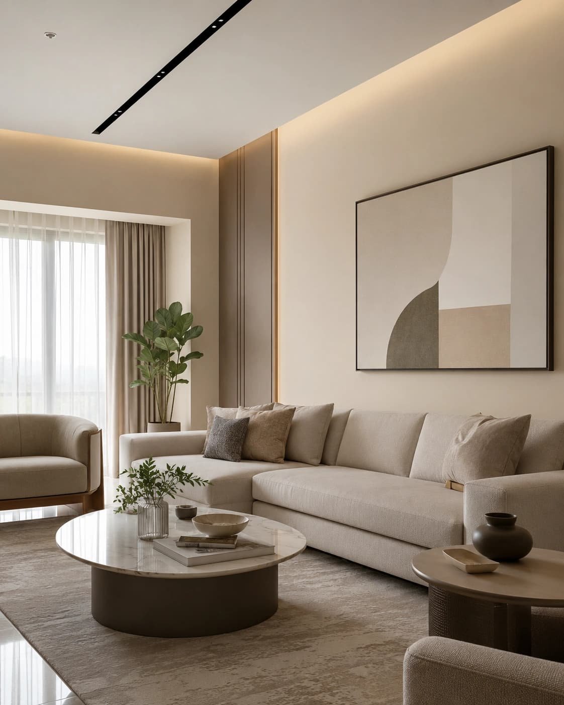 Warm neutral paint colour palette for a living room in Gachibowli Hyderabad