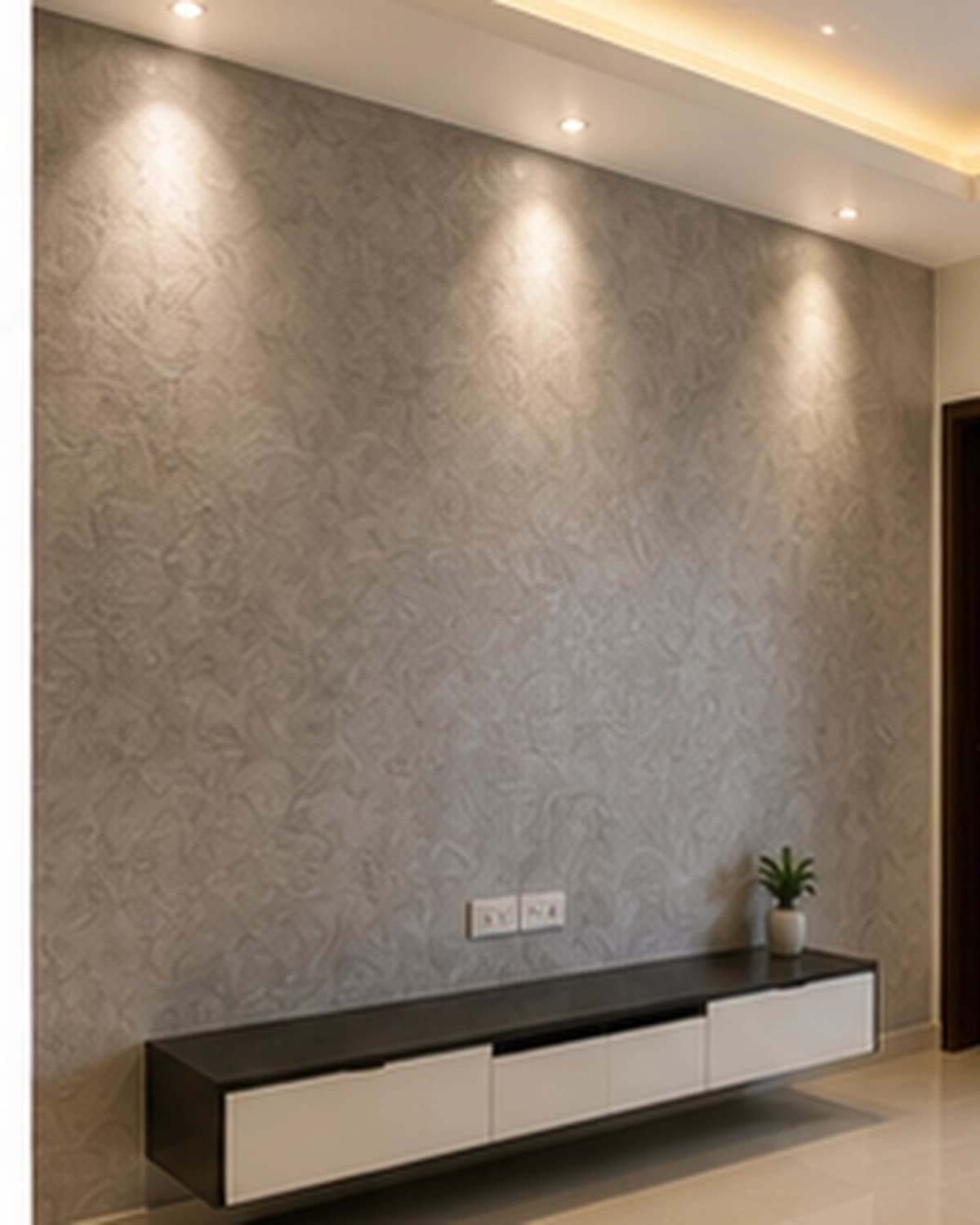 Grey Texture Feature Wall Hyderabad Representative grey decorative texture feature wall in Gachibowli Hyderabad