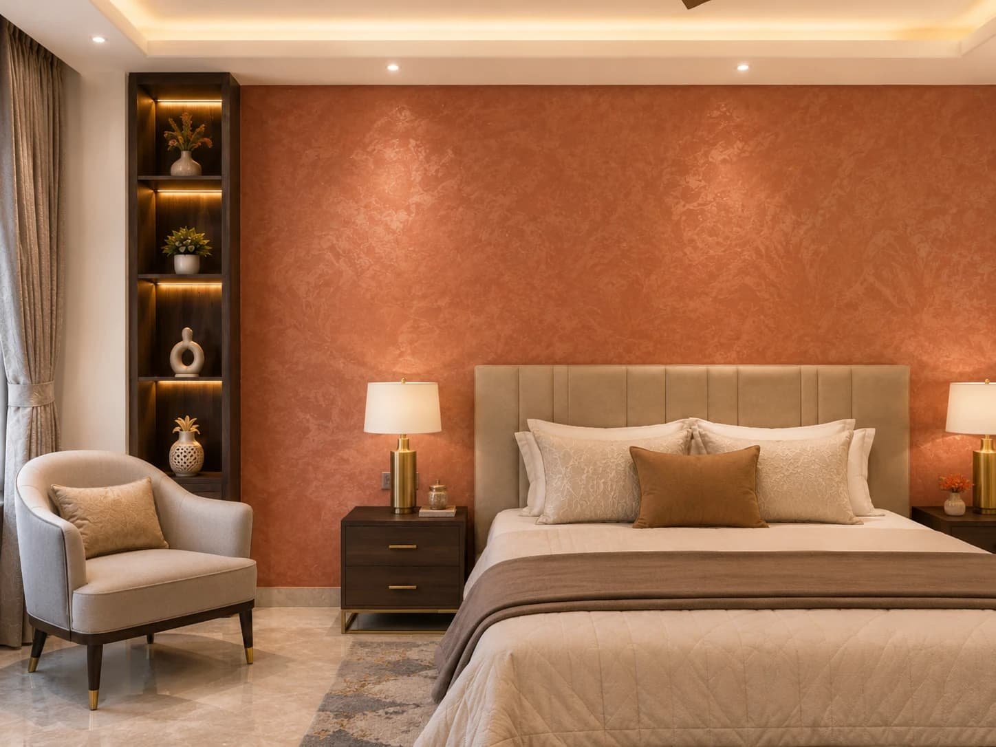 Bedroom Texture Feature Wall Hyderabad Representative warm bedroom texture feature wall in Narsingi Hyderabad