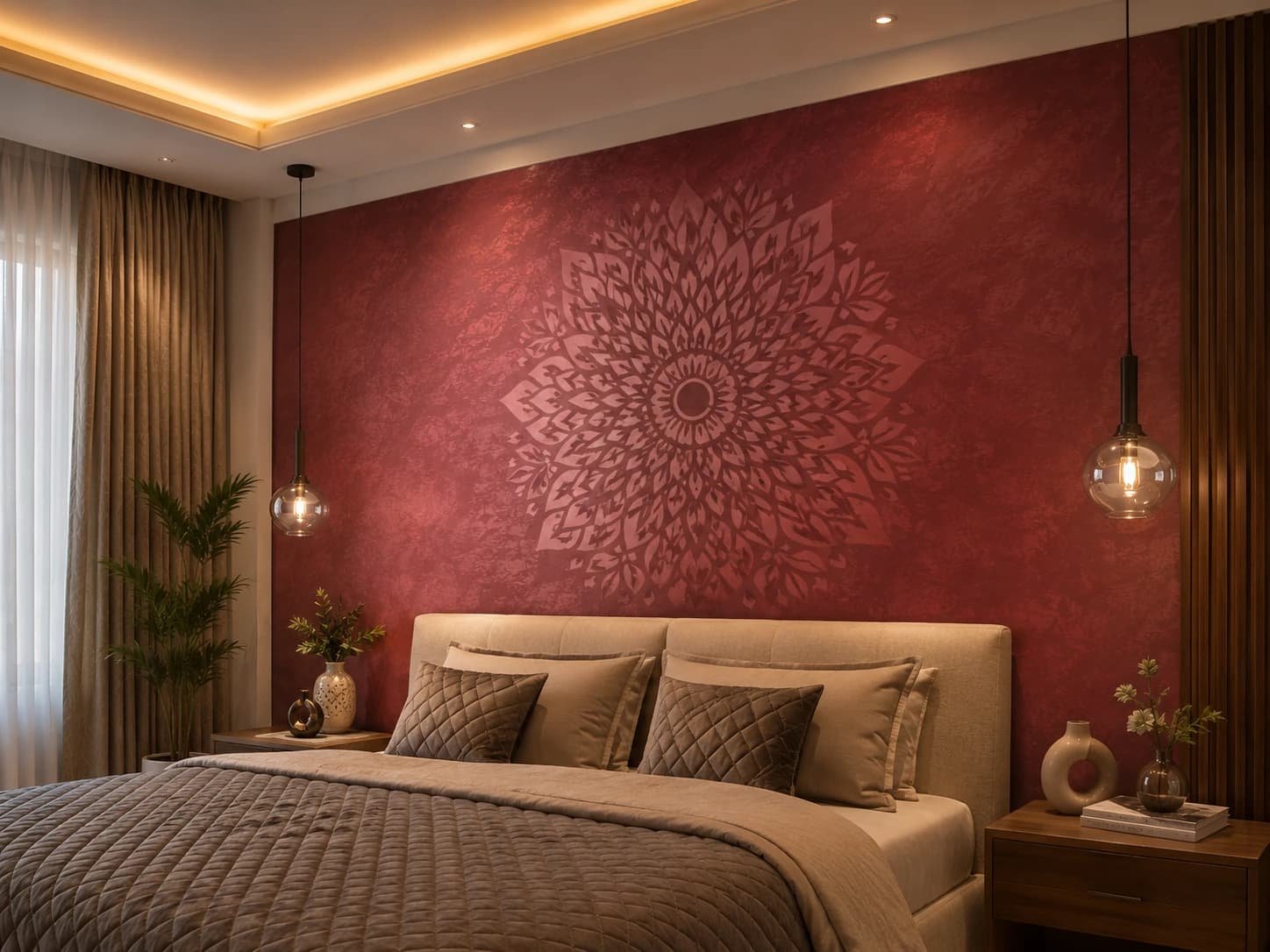 Decorative mandala wall-fashion painting in a Jubilee Hills bedroom Hyderabad
