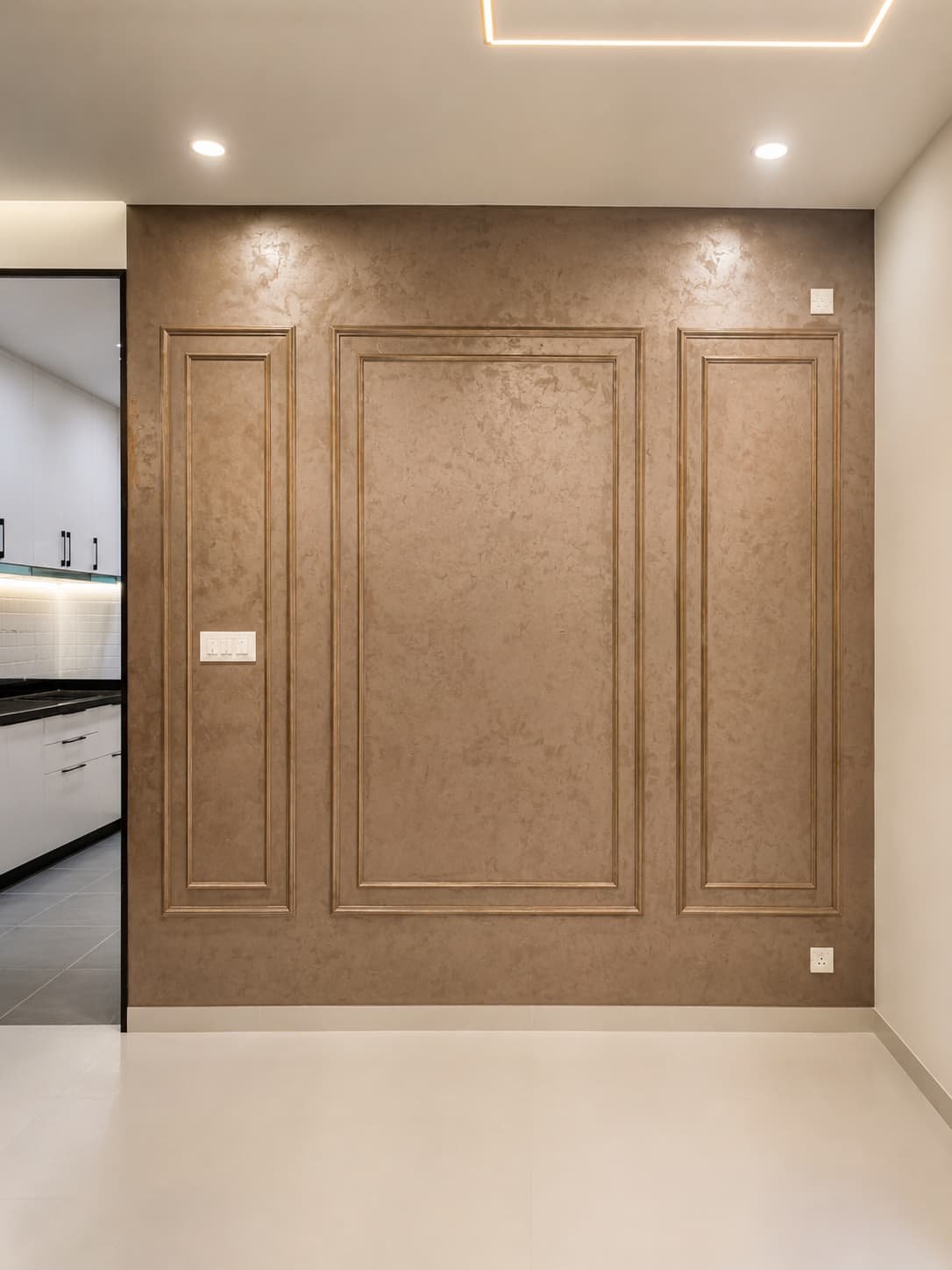Premium brown texture wall with decorative moulding in Hyderabad